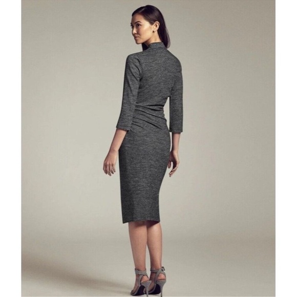 MM Lafleur Casey Dress in Grey Black Mini Houndstooth Ruched Faux Wrap Jersey L - Picture 3 of 14